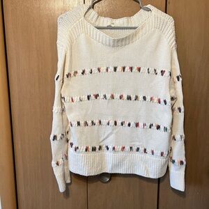 LOFT Cream Sweater with Multicolor Accents